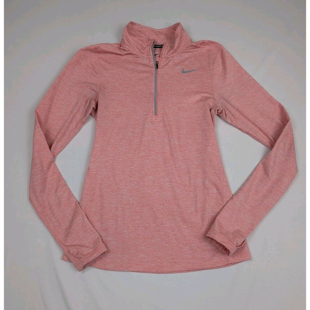 Nike Dri Fit Women's Small Running 1/4 Zip Pullover Melon Pink  W/ Thumb Holes